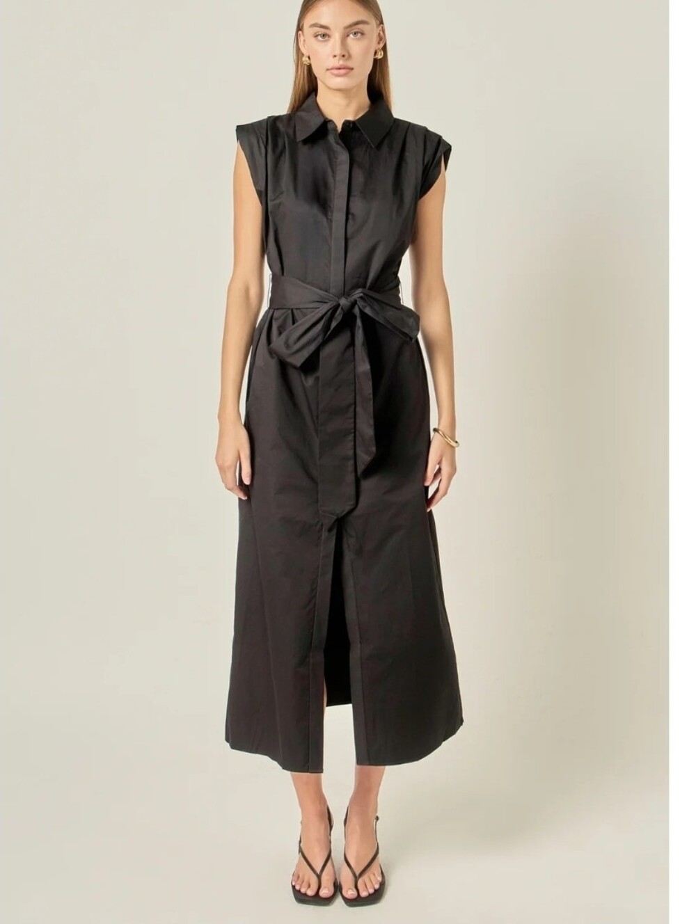 English Factory Sable Shoulder Pleated Button Up Midi Dress Size Large NWT